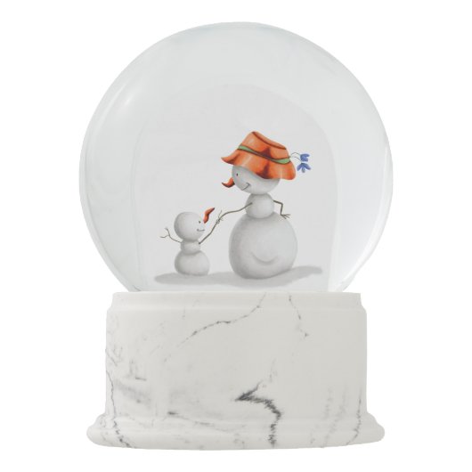 Grootmoeder en kleinzoon Snowman houden handen vas Sneeuwbol (Achterkant)