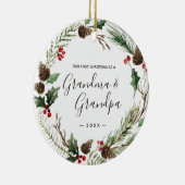 Grootmoeder en opa Eerste Floral kerstversiering Keramisch Ornament (Rechts)