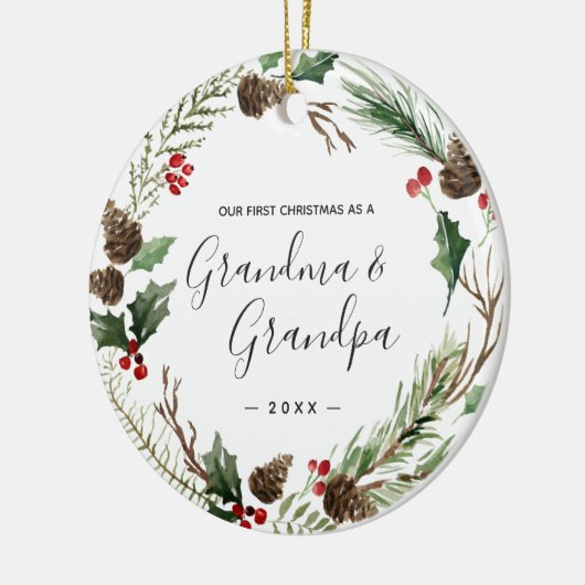 Grootmoeder en opa Eerste Floral kerstversiering Keramisch Ornament (Links)