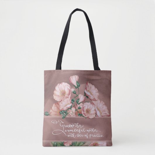 Grootmoeder Floral V Schouder Tas met Citaat (Voorkant)