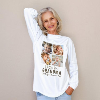 Grootmoeder Foto Collage Grid Gepersonaliseerd Tri-Blend Shirt