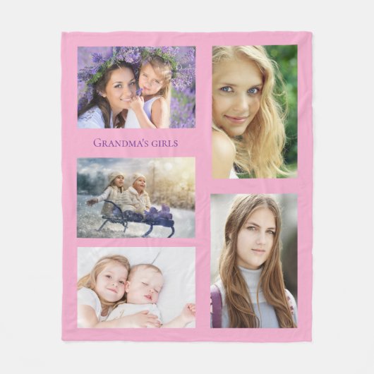 Grootmoeder foto collage meisjes roze fleece deken (Voorkant)
