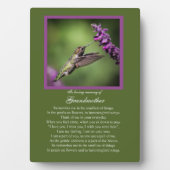 Grootmoeder gedenkteken met kolibrie gedicht fotoplaat (voorkant)