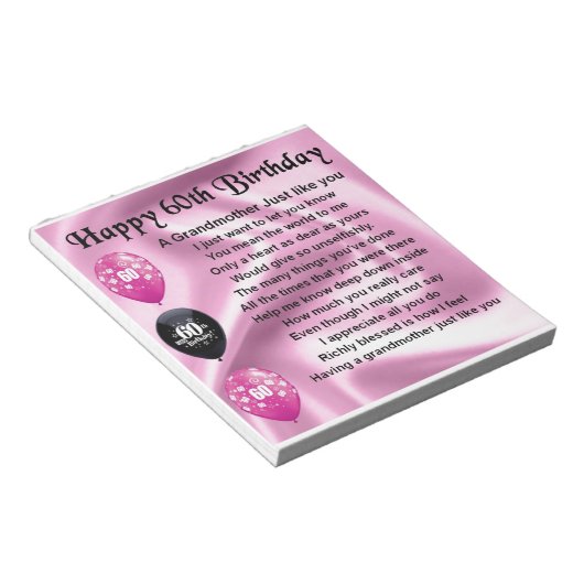 Grootmoeder gedicht - 60e verjaardag notitieblok (Schuin)