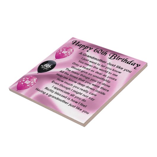Grootmoeder gedicht - 60e verjaardag tegeltje (Zijkant)