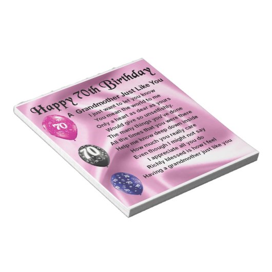 Grootmoeder gedicht - 70e verjaardag notitieblok (Schuin)