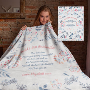 Grootmoeder Gedicht Gepersonaliseerd Blauw Grijs R Fleece Deken