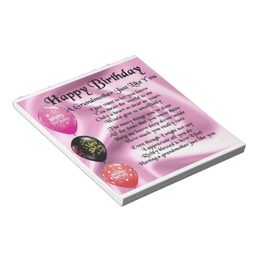 Grootmoeder gedicht - Happy Birthday Notitieblok (Schuin)