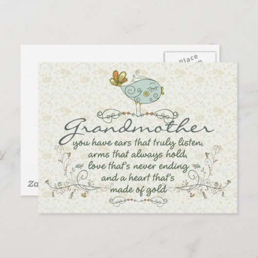 Grootmoeder gedicht met vogels briefkaart (Voorkant / Achterkant)