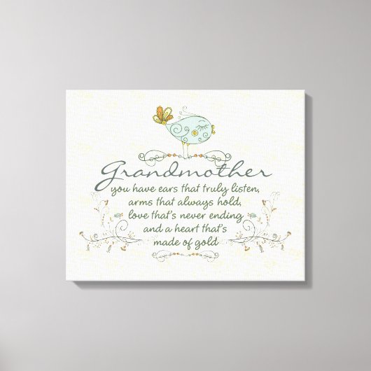 Grootmoeder gedicht met vogels canvas afdruk (Voorkant)