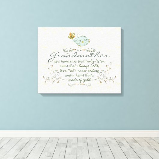 Grootmoeder gedicht met vogels canvas afdruk (Insitu (Houten vloer))