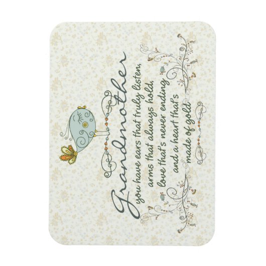 Grootmoeder gedicht met vogels magneet (Verticaal)