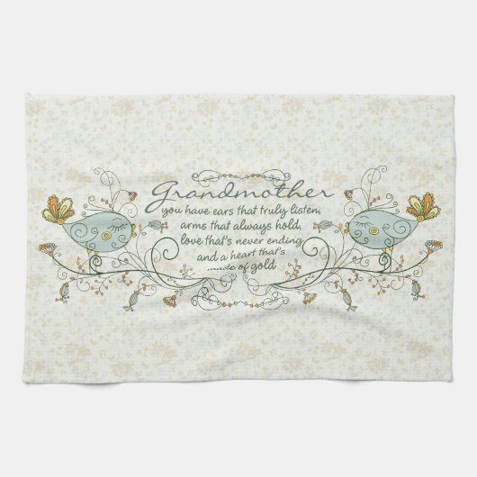 Grootmoeder gedicht met vogels theedoek (Horizontaal)