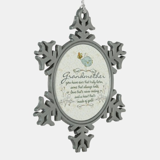 Grootmoeder gedicht met vogels tin sneeuwvlok ornament (Links)