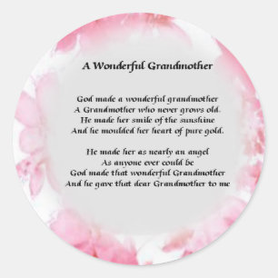 Grootmoeder gedicht - Roze Floral Ronde Sticker