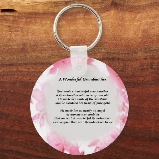 Grootmoeder gedicht - Roze Floral Sleutelhanger (Voorkant)