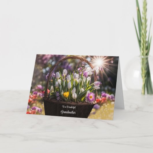 Grootmoeder Gelukkige Moeders Dag met Mand Bloemen Kaart (Voorkant)