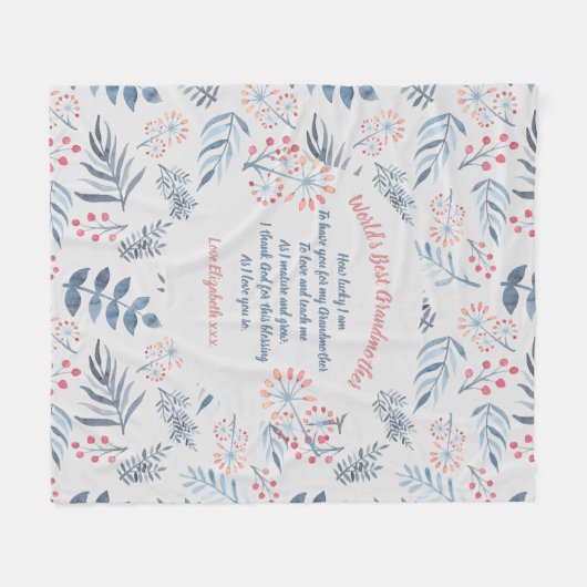 Grootmoeder gepersonaliseerd blauw grijs Roos Fleece Deken (Voorkant (Horizontaal))