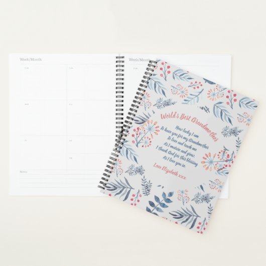 Grootmoeder gepersonaliseerd blauw grijs Roos Planner (Display)