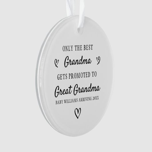 Grootmoeder gepromoveerd tot oma aankondiging ornament (voorkant)