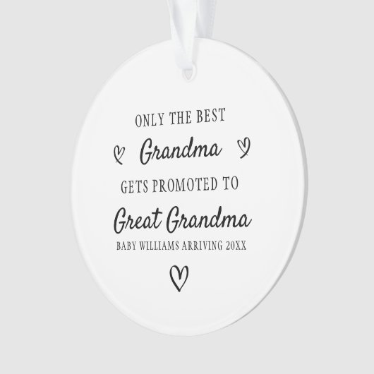 Grootmoeder gepromoveerd tot oma aankondiging ornament (voorkant)