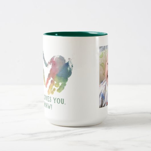 Grootmoeder handafdrukken met foto's tweekleurige koffiemok (Center)