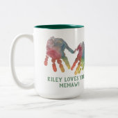 Grootmoeder handafdrukken met foto's tweekleurige koffiemok (Links)