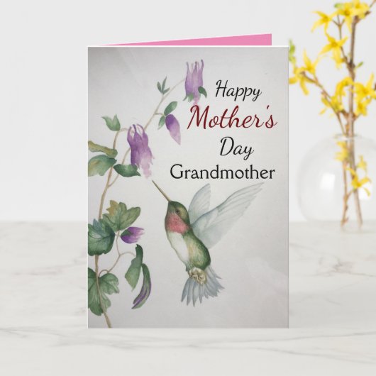 Grootmoeder Happy Moederdag Hummingbird Kaart (Gele Bloem)