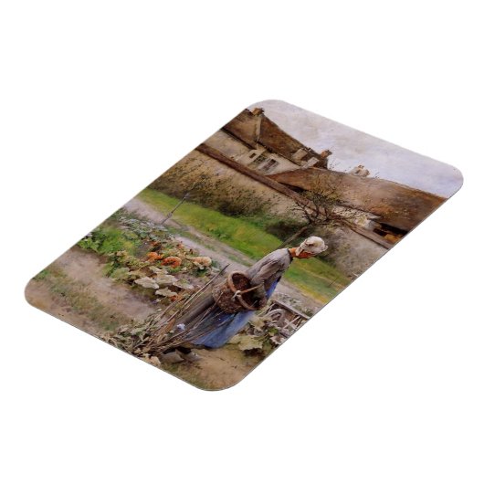 Grootmoeder in haar tuin van oktober magneet (Linkerzijde)