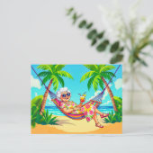 Grootmoeder in hangmat met cocktail illustratie feestdagenkaart (Staand voorkant)