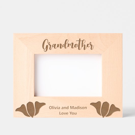 Grootmoeder in Script Kleinkinderen Namen Bloemen Gegraveerde Lijstjes (Voorkant)