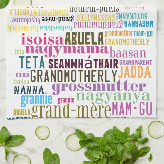 grootmoeder in veel talen keukenhanddoeken (Gevouwen)