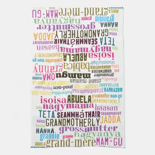 grootmoeder in veel talen keukenhanddoeken (Verticaal)