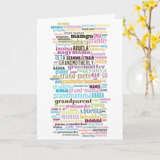 Grootmoeder in vele talen Moederdag Kaart (Gele Bloem)
