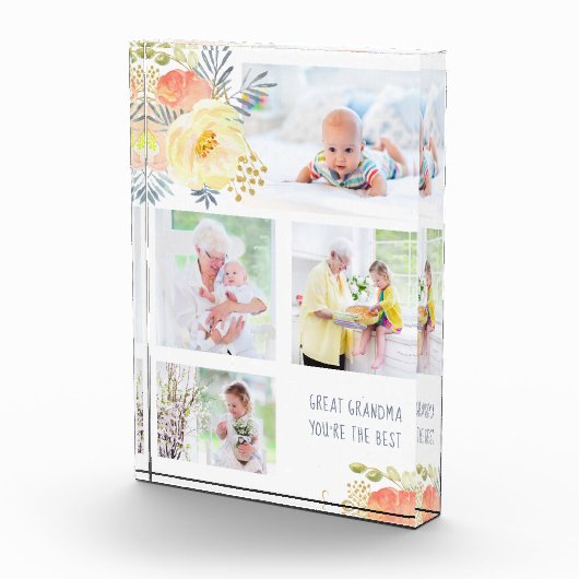 Grootmoeder, je bent de beste perzik gele bloemen fotoblokken (Rechts)