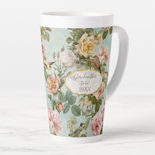 Grootmoeder land Chic Floral Blush Aqua Pattern Latte Mok (Rechterhoek)