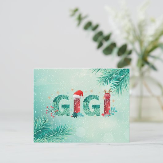 Grootmoeder met Kerstmis Feestdagenkaart (Staand voorkant)