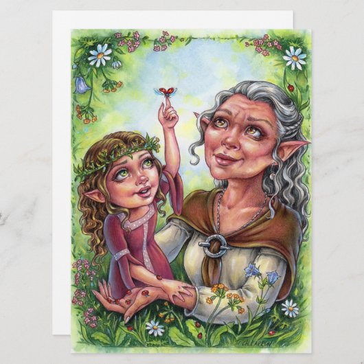 Grootmoeder met kleindochter Art Kaart Elves (Voorkant / Achterkant)