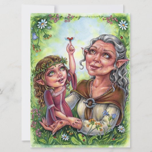 Grootmoeder met kleindochter Art Kaart Elves (Voorkant)
