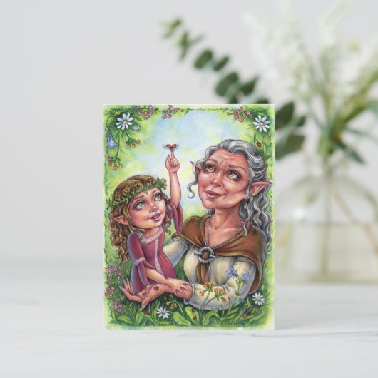 Grootmoeder met kleindochter Briefkaart elven (Staand voorkant)