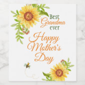 Grootmoeder Moederdag Floral Zonnebloem Wijn Etiket (Enkel label)