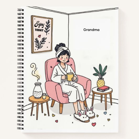 Grootmoeder Moederdag Gezellige Ontspannende Illus Notitieboek (Voorkant)