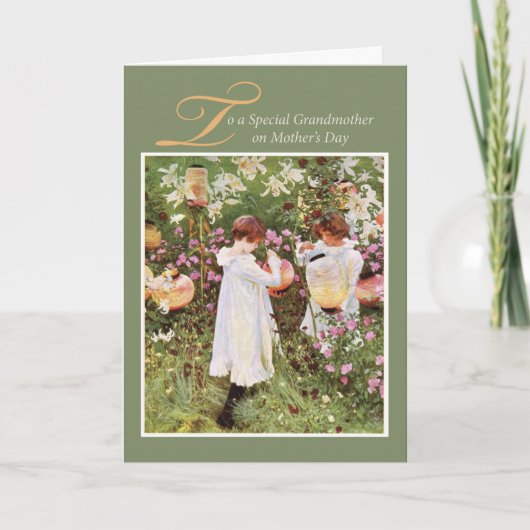 Grootmoeder, Moederdag, meisjes in de Vloertuin, Kaart (Voorkant)
