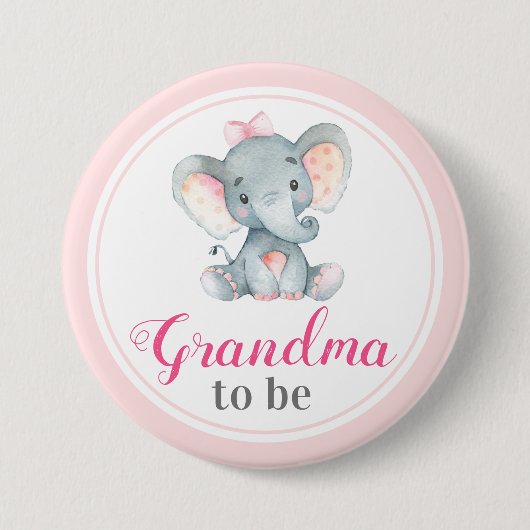 Grootmoeder om New Granny Baby Girl Shower Elephan Ronde Button 7,6 Cm (Voorkant)