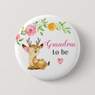 Grootmoeder om New Granny Baby Girl Shower Woodlan Ronde Button 5,7 Cm