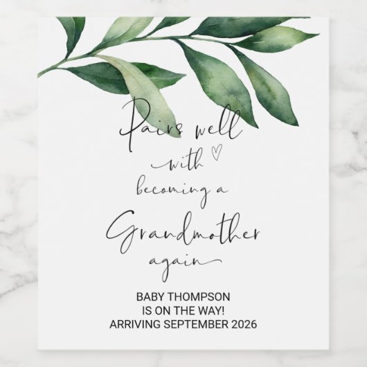 Grootmoeder opnieuw om een zwangerschapsaankondigi wijn etiket (Enkel label)