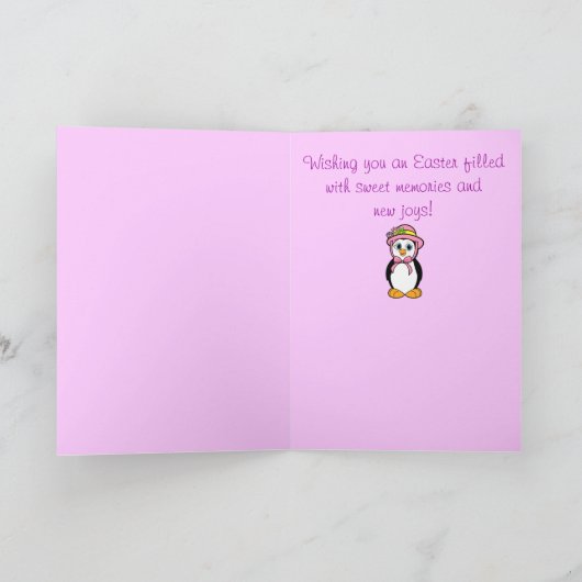 Grootmoeder Paaspinguïn in Bonnet: Pinguïn in Kaar Feestdagen Kaart (Binnen)