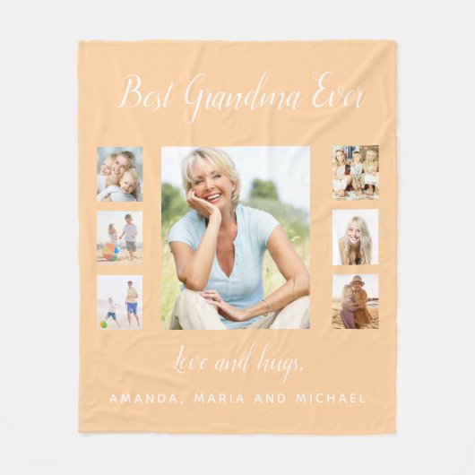 Grootmoeder perzik foto collage kleinkinderen fleece deken (Voorkant)
