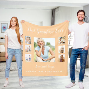 Grootmoeder perzik foto collage kleinkinderen fleece deken