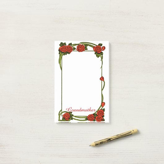 Grootmoeder - Rode rozen grens - Groot Post-it® Notes (Op bureau)